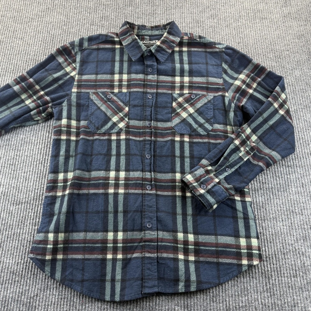 Machine Shirt Mens Large Blue Green Plaid Flannel Button Front Long Sleeve‎